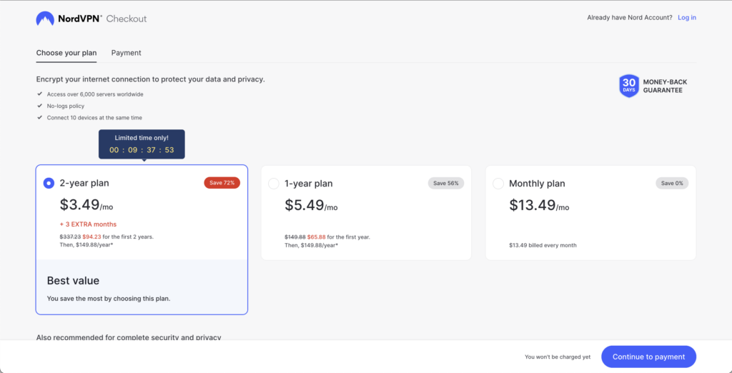 NordVPN order page