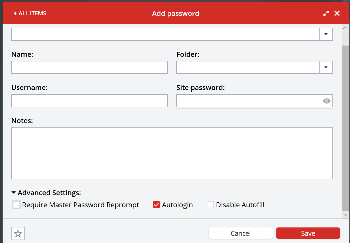 LastPass mot de passe notes