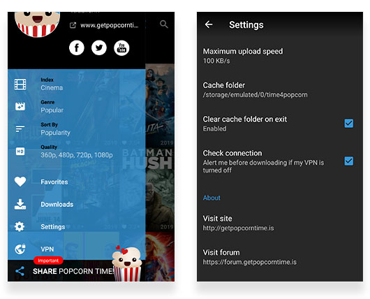 Popcorn Time settings