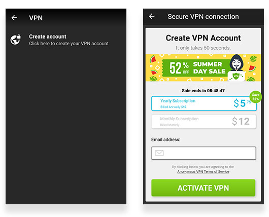 VPN account creation