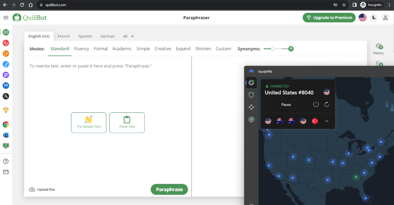 QuillBot unblocked with NordVPN