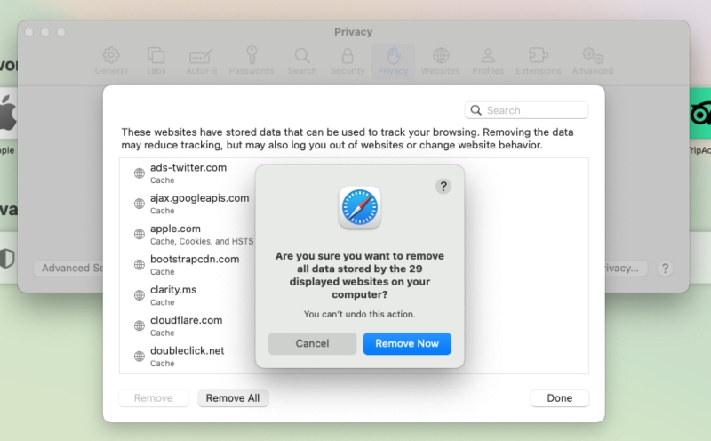 Remove all Safari browsing data from Mac