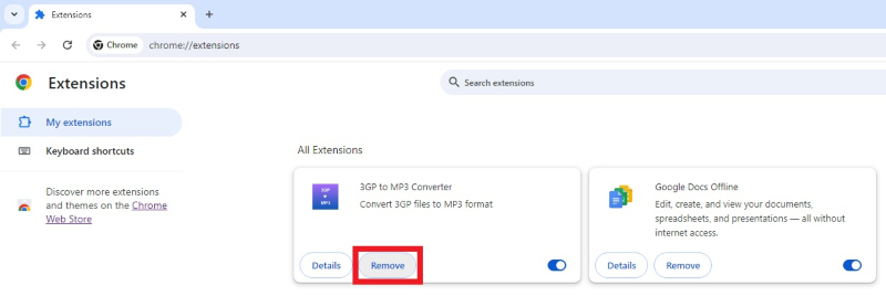 Remove Google Chrome extensions