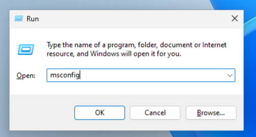 Enter "msconfig" to open System Configuration settings