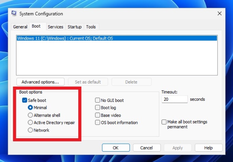 System Configuration window and Safe Boot settings