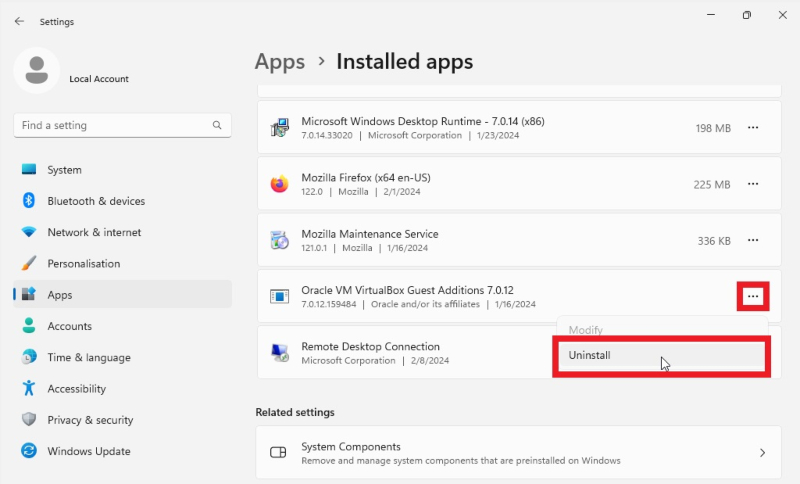 Remove malicious apps in Windows Settings