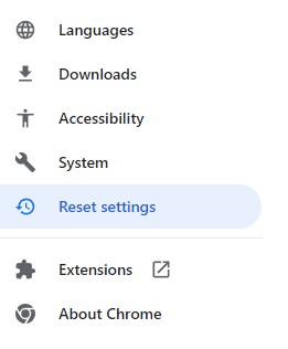 Reset settings