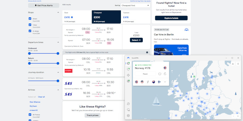 Skyscanner cheaper flights with a VPN