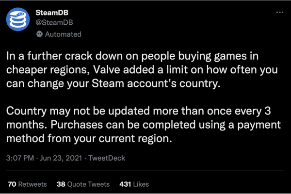 Steam limit change