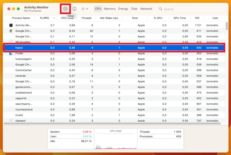 Stop process on Mac Activity Monitor