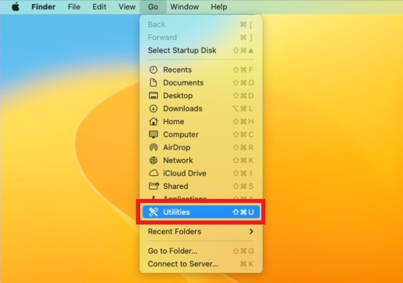 MacOS Go menu Utilities section
