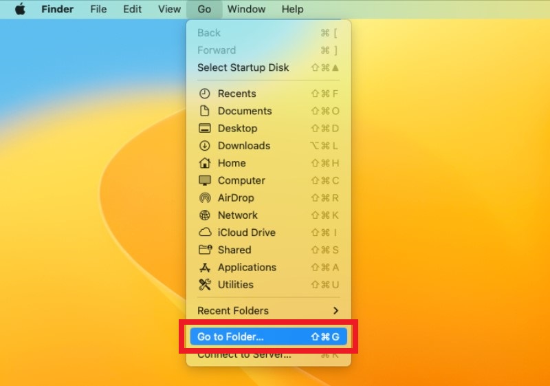 MacOS go menu Go To Folder option