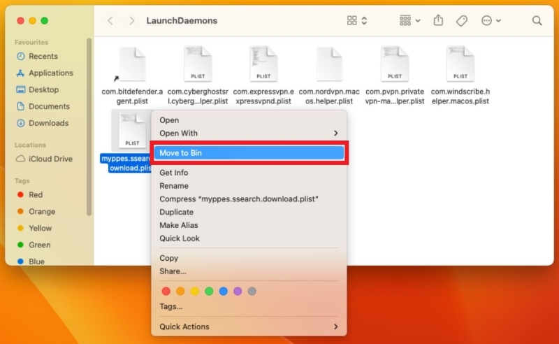 Move suspicious Search Alpha files to the Bin