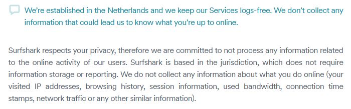 Uittreksel uit het Surfshark VPN privacybeleid