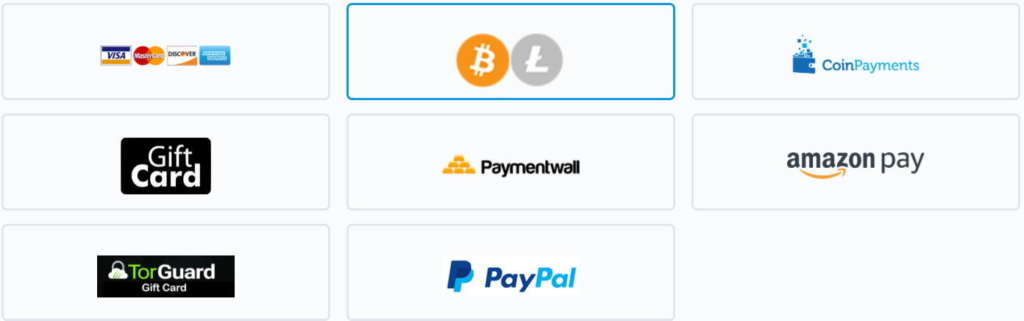 Options de paiement de TorGuard