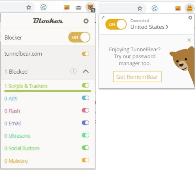 TunnelBear extensions navigateur et blocker
