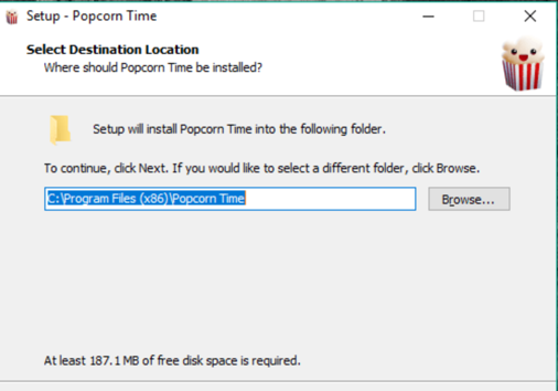 choose where to install Popcorn Time