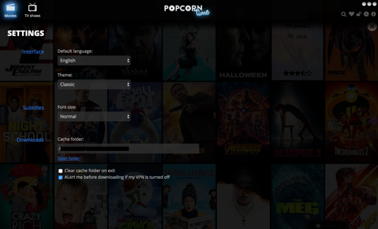 Popcorn Time settings